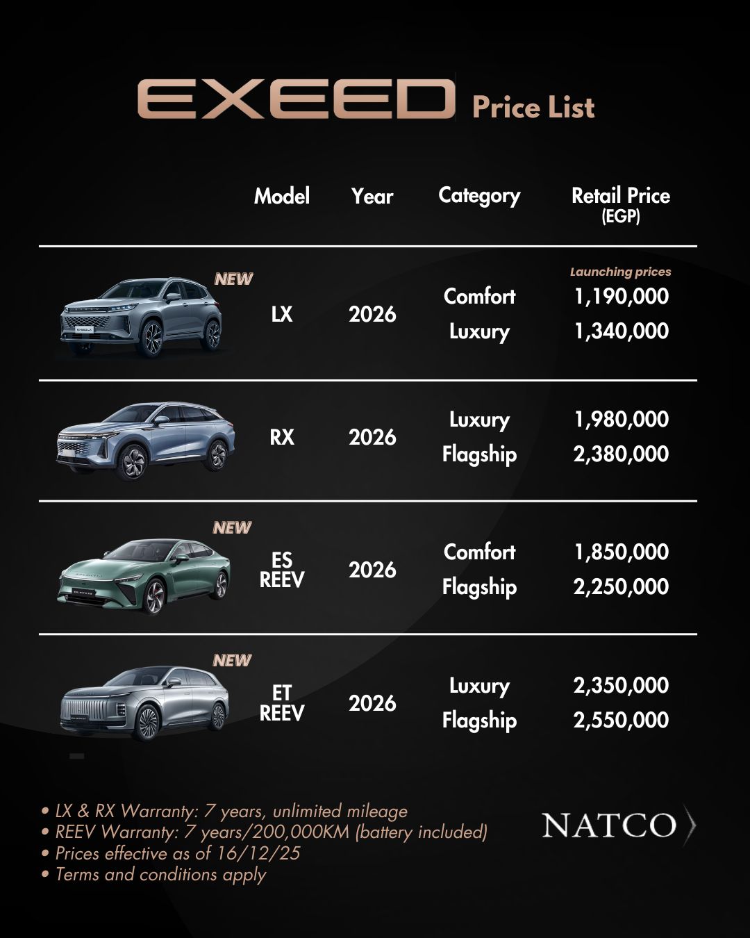 إكسييد مصر تكشف عن أحدث طرازين فاخرين للسوق المصري: “EXEED ES”، و”EXEED ET” 2026